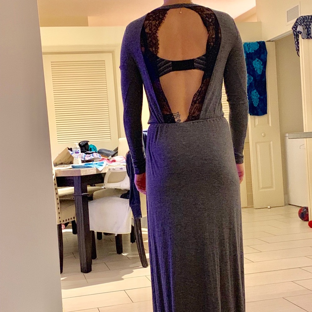 BCBG Gray and Black Jersey and Lace Dress Size XXS